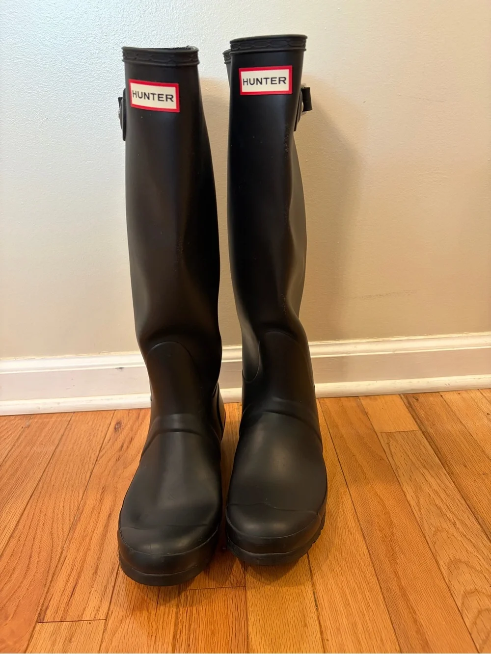 Hunter Original Tall Women’s Rain Boots Matte Black Signature Logo Adjustable